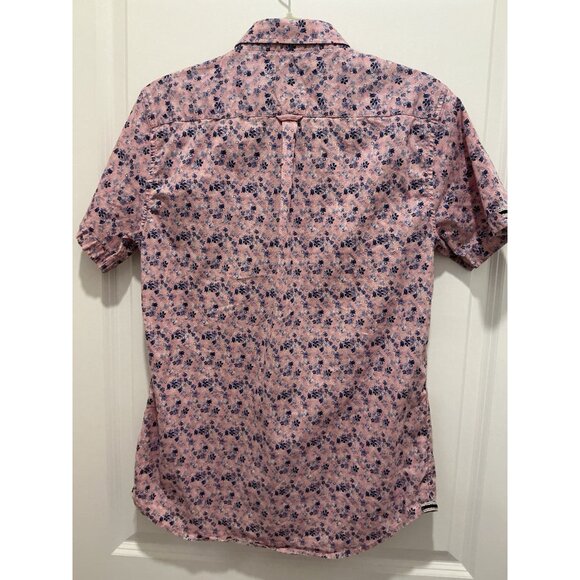 7 Diamonds Button Up Small Pink Floral Print Short Sleeve Front Pocket - Picture 5 of 11